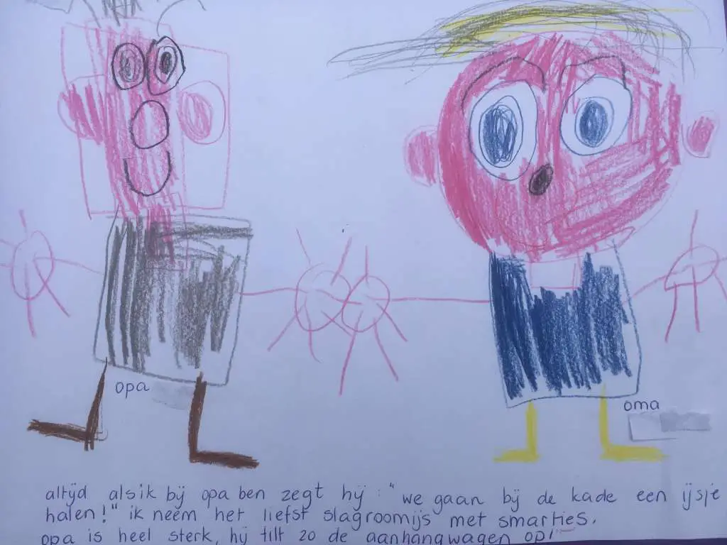 gezond eten voor kinderen. tekening van onze kleinzoon die graag op een ijsje getrakteerd wordt.